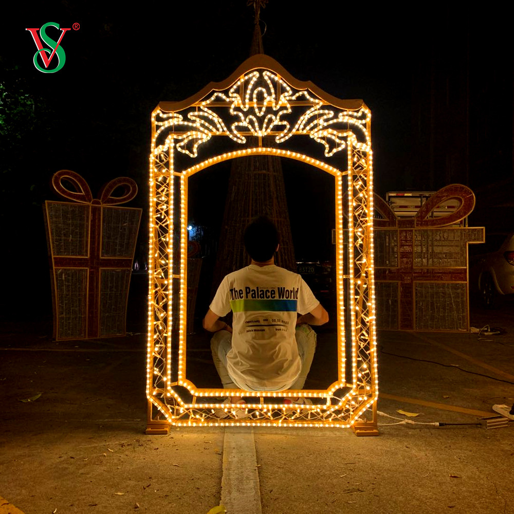 새해 축제 야외 장식을 위한 LED 2D 사진 프레임 모티브 조명