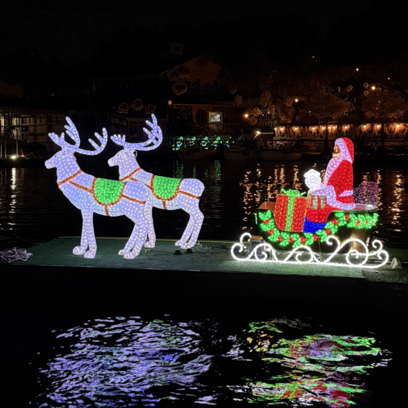 야외 가든 스트리트 모티프 아크릴 순록 썰매 장식 빛이있는 산타 클로스