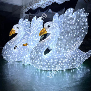 야외 조경 장식을위한 3D 조명 백조 구조 조명 장식