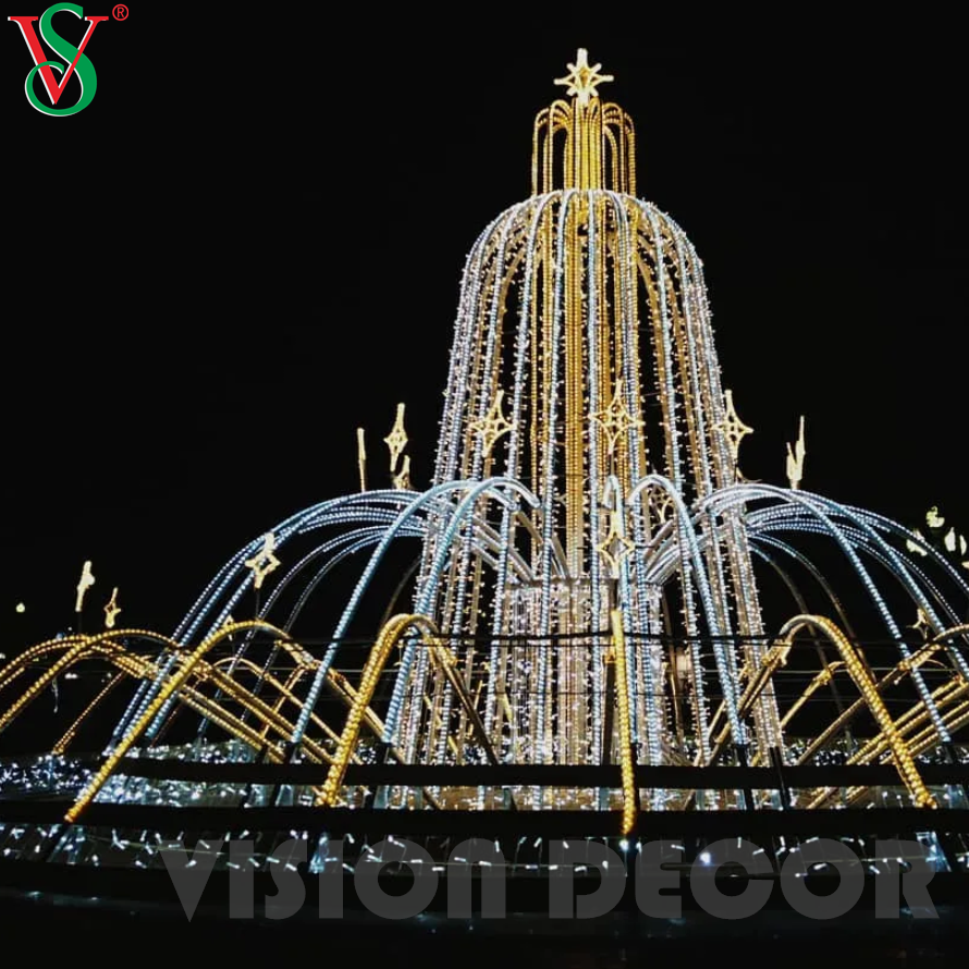 야외 조경 장식을위한 3D LED 조명 분수 모티프 조각