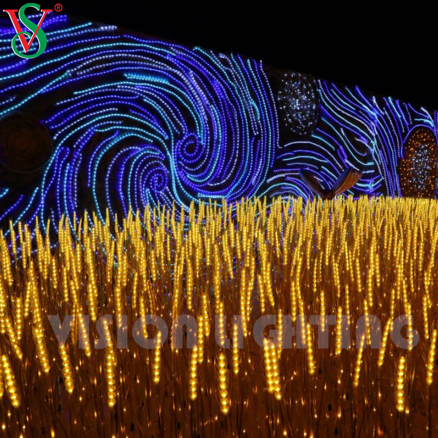 야외 정원 풍경 디스플레이 장식을위한 생명과 같은 밀 플라워 플랜트 조명