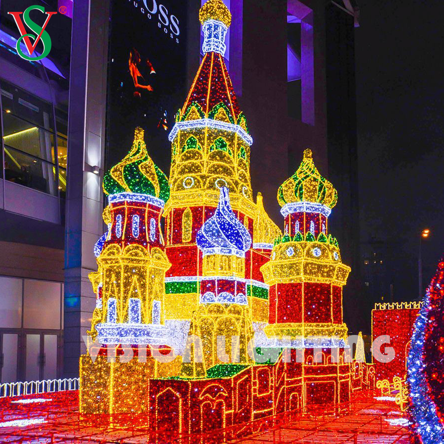 대형 3D LED Castle Tower Light - 상업용 크리스마스 디스플레이를위한 야외 휴가 장식