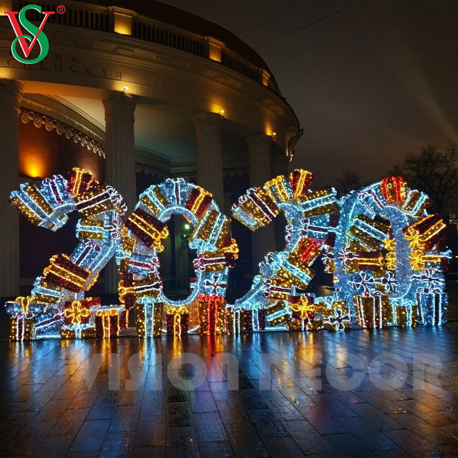 야외 3D 조명 크리스마스 새해 사인 보드 LED 모티브 장식 조명