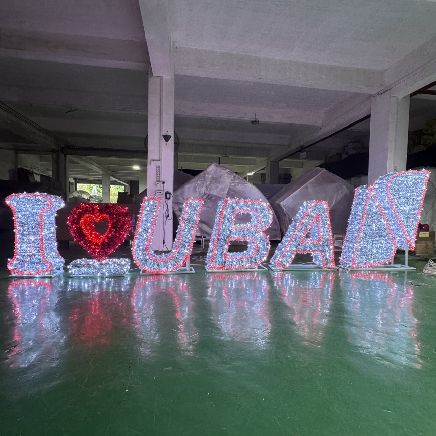 새해 사인 보드 야외 3D 조각 모티프 조명 새해 장식