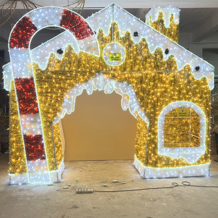 야외 크리스마스 3D 모티프 장식 조명 LED 조명 진저 브레드 하우스 모티프 라이트